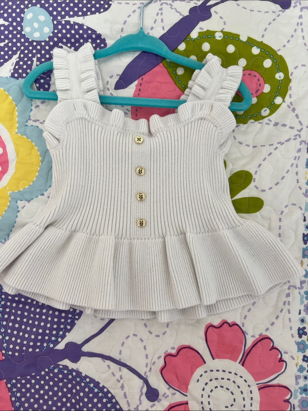 Janie and Jack Cream Ribbed Peplum Tank with Ruffle Straps